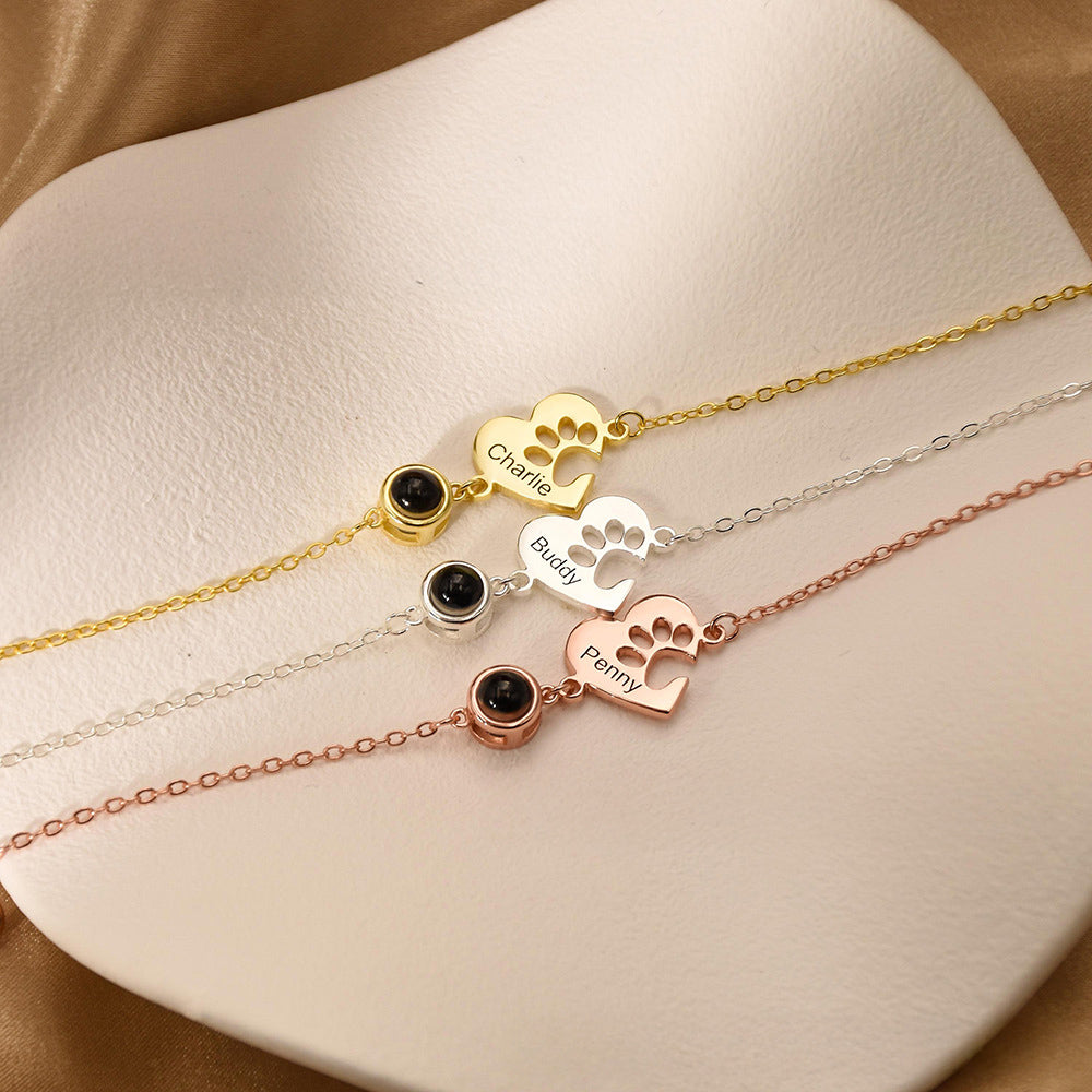 Personalized Dog Paw Projection Bracelet with Engraving Custom Bracelet for Women Christmas Gifts