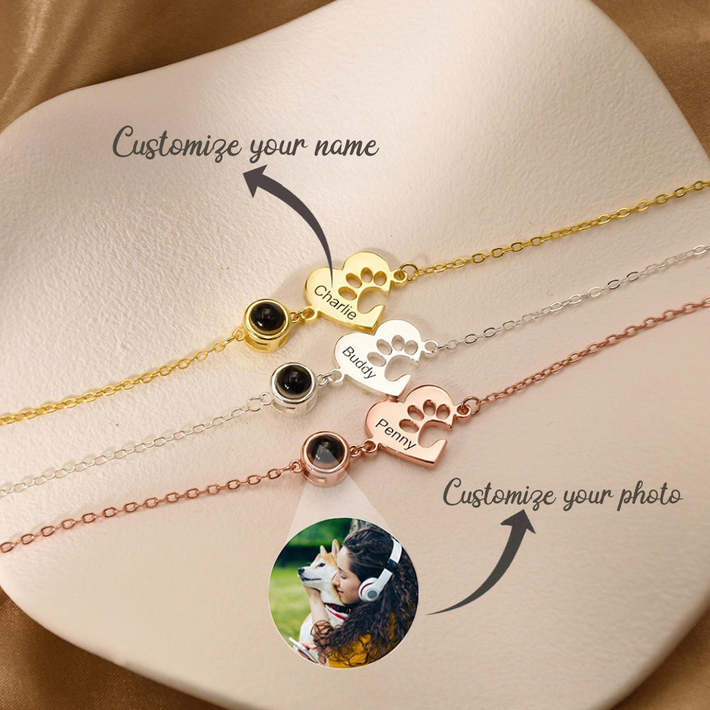 Personalized Dog Paw Projection Bracelet with Engraving Custom Bracelet for Women Christmas Gifts