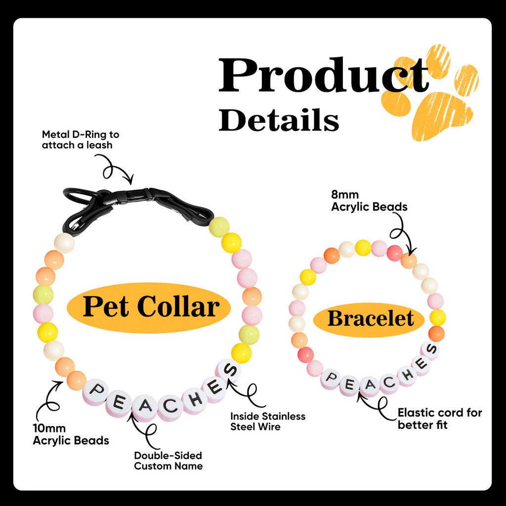 Personalized Name Beaded Pet Collar with Free Matching Bracelet Gift for Pets