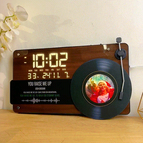 Custom Photo & Music Lyrics Vinyl Record Electronic Clock Wall Clock Decorative Painting Living Room Retro Clock Gift For Family