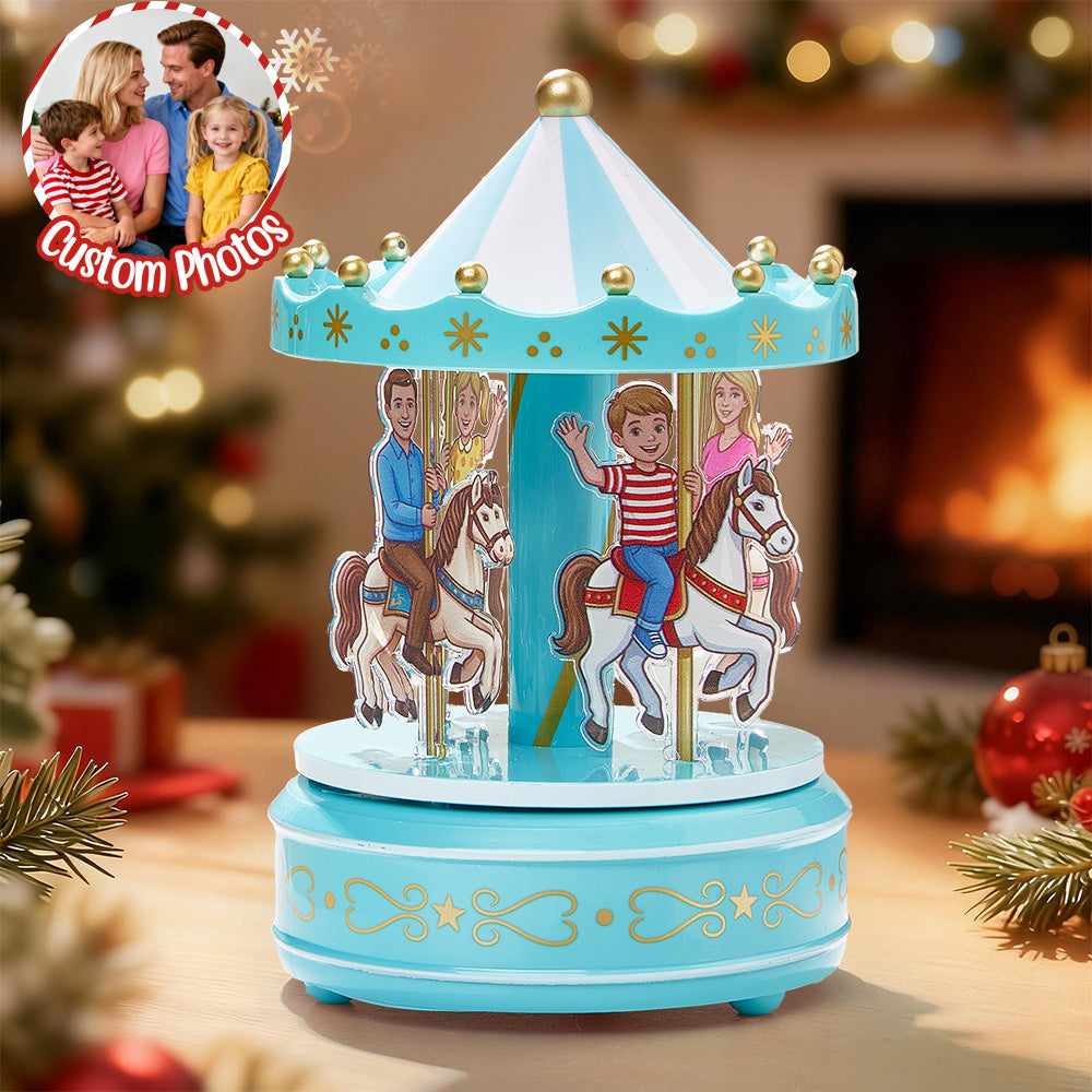 Custom Portrait Carousel Music Box Ornament Family Member Desktop Decoration Gift For Family