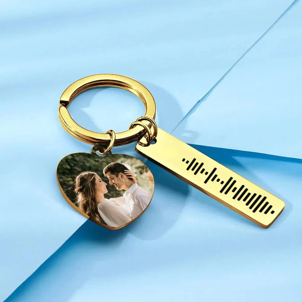 Personalized Scannable Music Code Keychain Custom Picture & Music Song Code Heart Couples Photo Keyring Gifts for Boyfriend