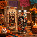 Personalized Sugar Skull Couple Tumbler - Custom Name Day of the Dead & Halloween Gift for Husband Wife Couple, 30oz 40oz Stainless Steel Handle Cup