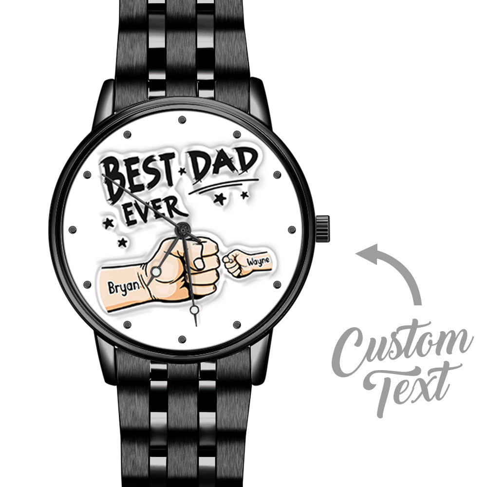 Custom Engraved Watch Men's Black Alloy Watch Holding Hands Bracelet Father's Day Gift for Dad