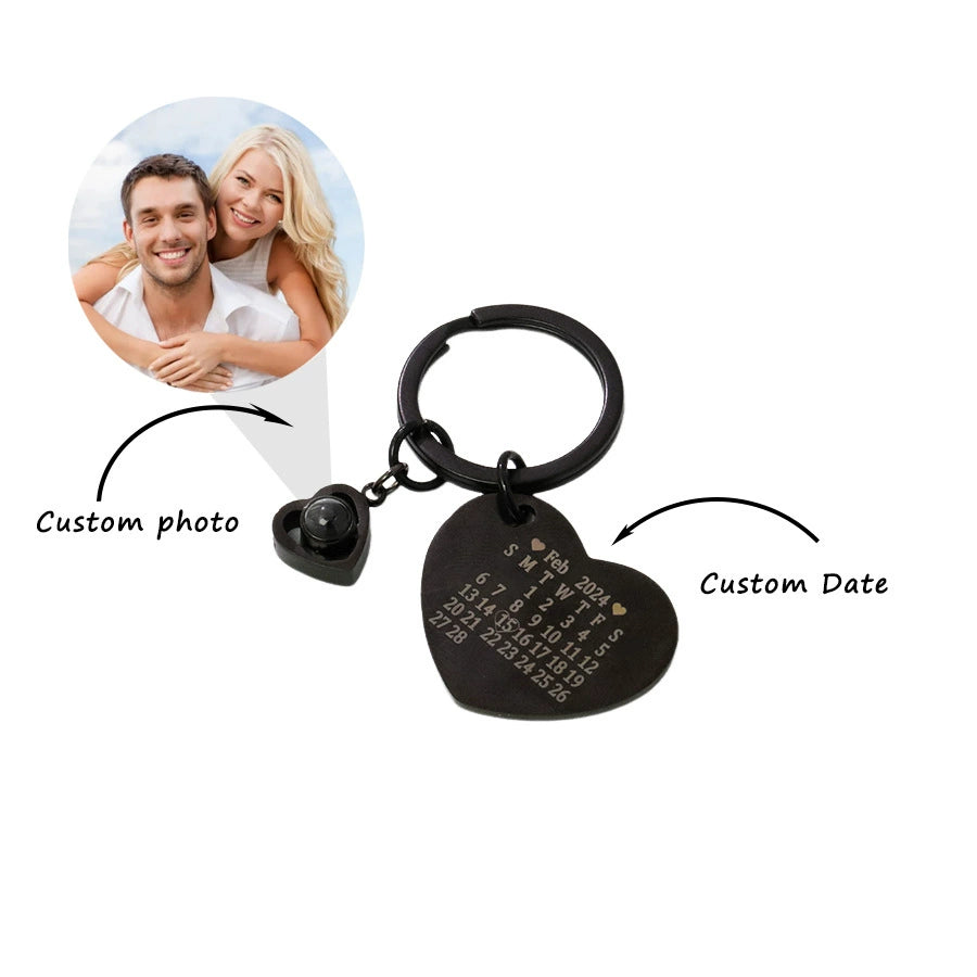 Custom Photo Calendar Keychain Heart Projection Keychain Christmas Gift