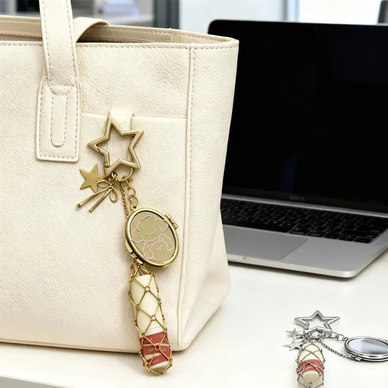 Personalized Lipstick Keychain with Mirror: Stainless Steel Makeup Bag Charm Valentine's Day Gifts