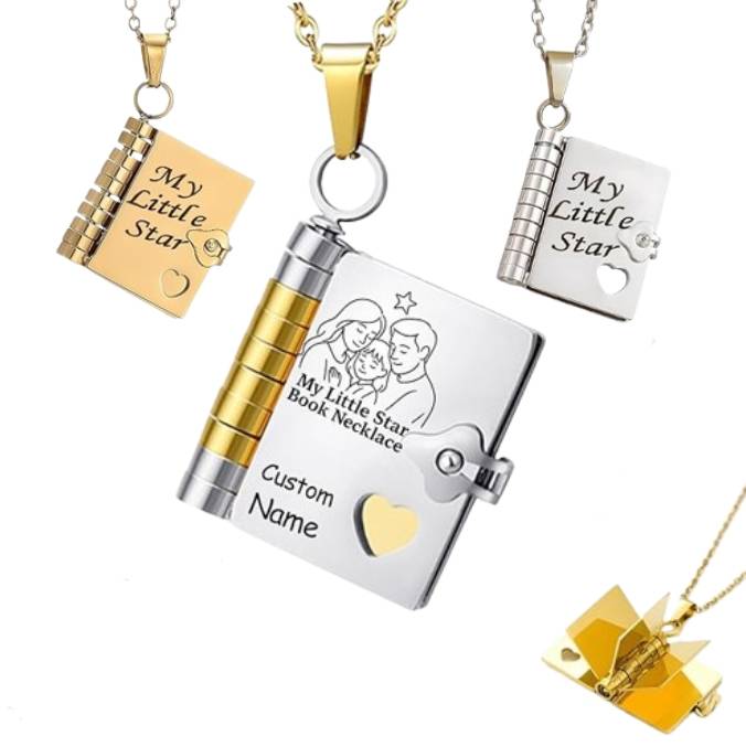 Personalized My Little Star Book Necklace – A Letter to My Daughter in a Locket, Adjustable Pendant with Message Inside, Meaningful Jewelry Gift
