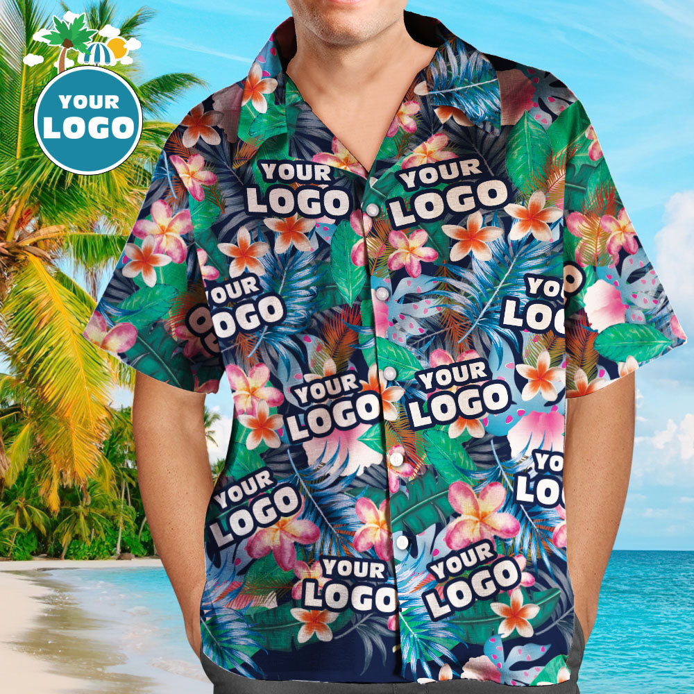 Custom Logo Hawaiian Shirts Colorful Flowers Personalized Aloha Beach Shirt For Men