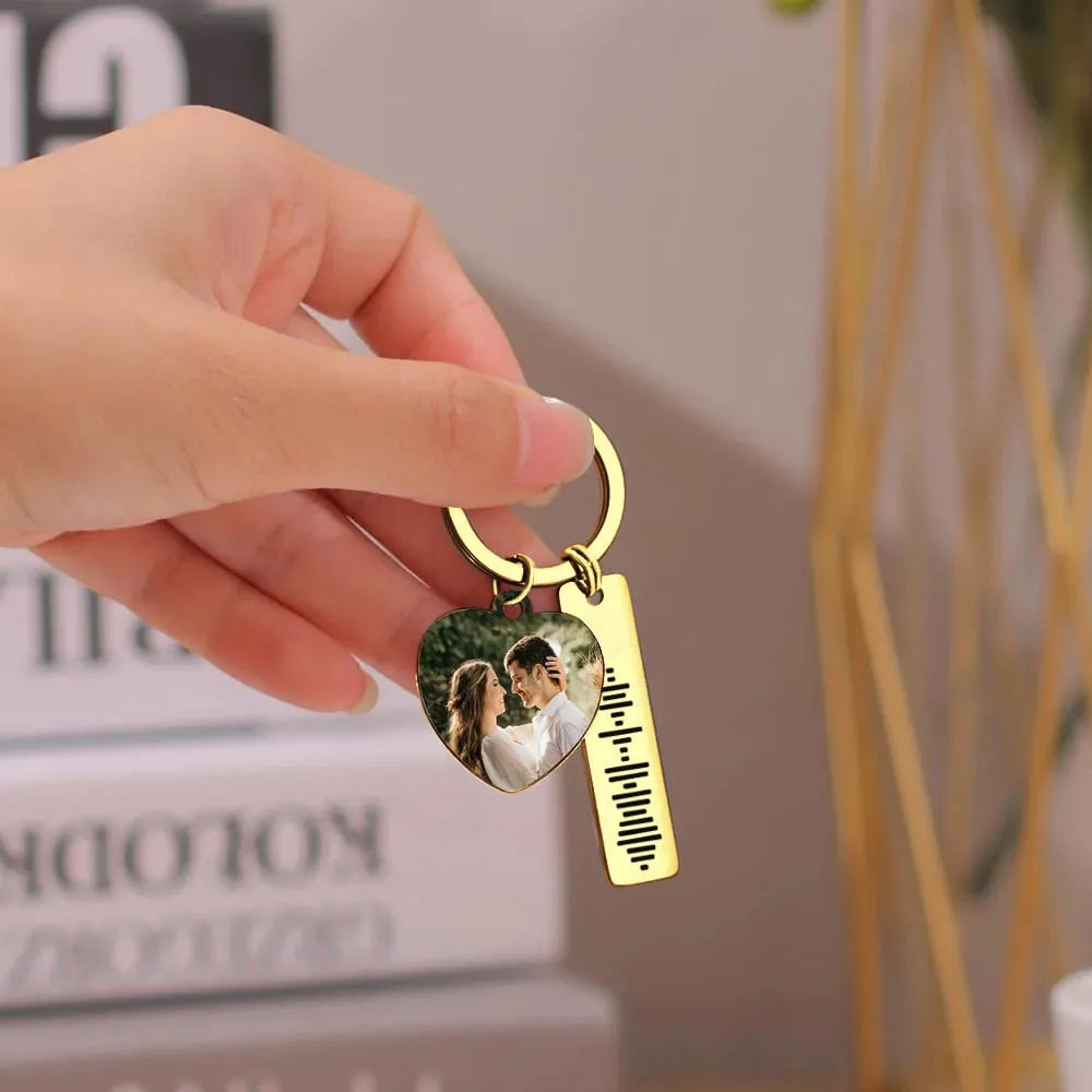 Personalized Scannable Music Code Keychain Custom Picture & Music Song Code Heart Couples Photo Keyring Gifts for Boyfriend