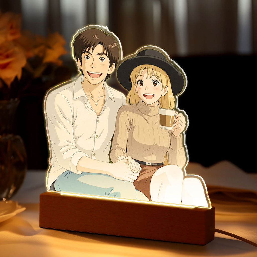 Custom Photo Gibli Style Personalized Night Light with Your Photo Couple Gifts