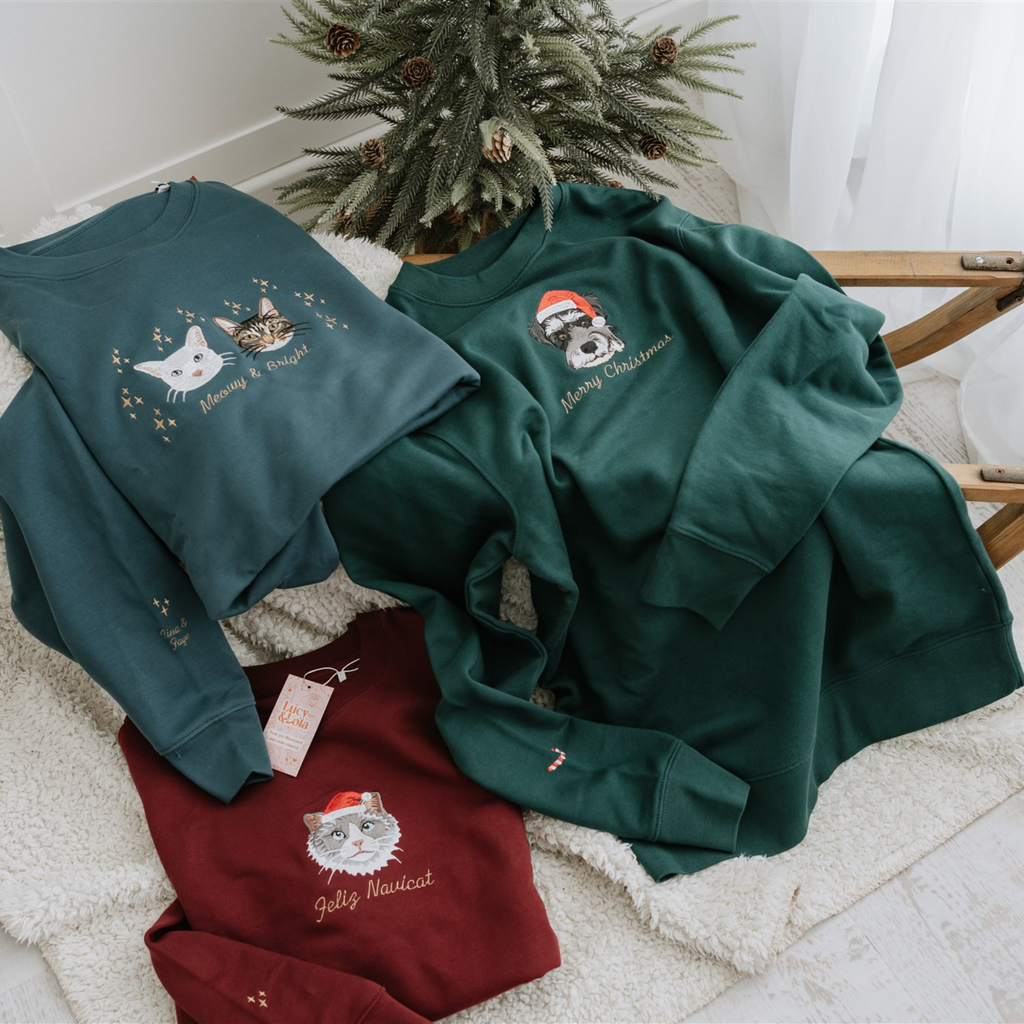 Embroidered Pet Portrait Organic Christmas Jumper Sweatshirt Hoodies