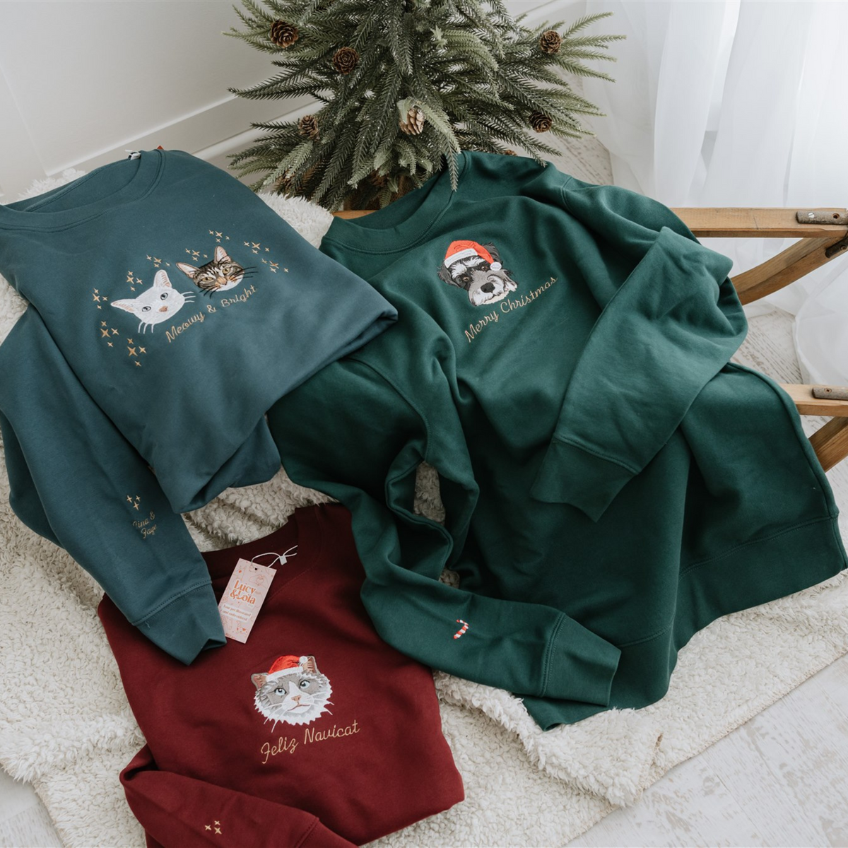 Embroidered Pet Portrait Organic Christmas Jumper Sweatshirt Hoodies