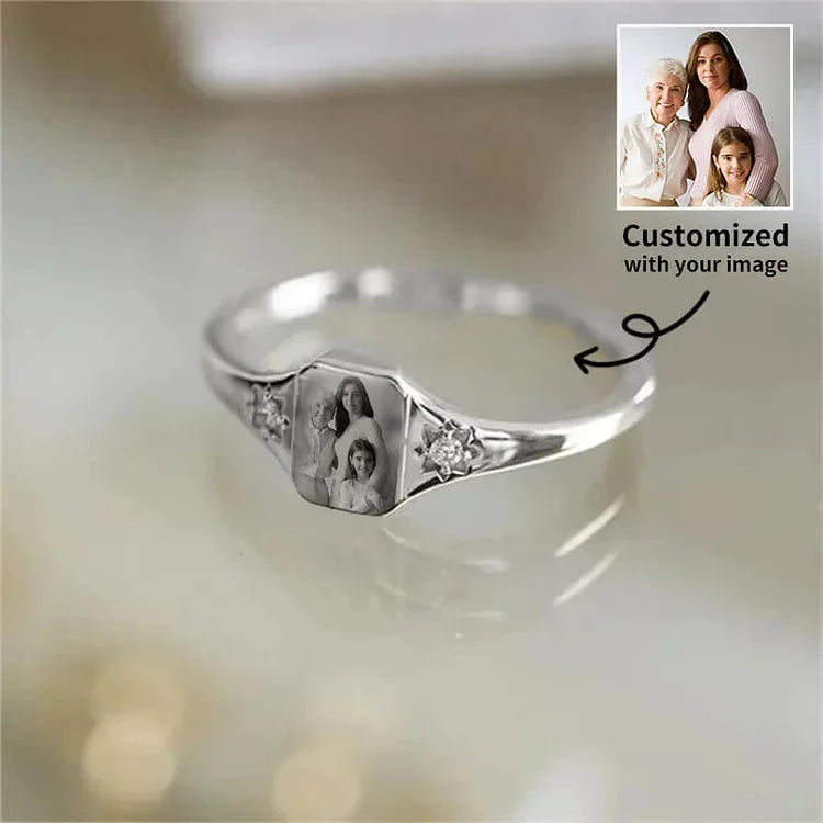 Personalized Birthstone Photo Ring 2 Photo Colors Custom Jewelry Perfect Gift for Her Anniversary Gift Mother's Day Gift