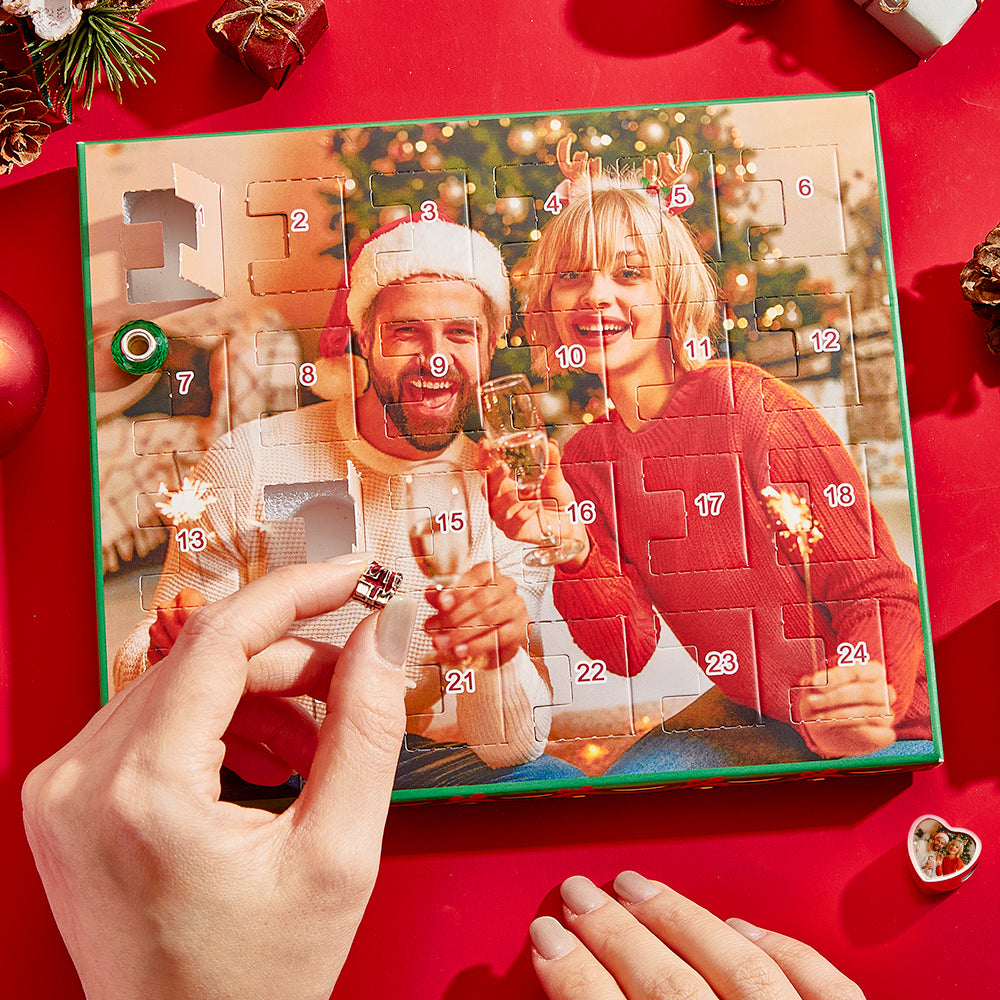 Personalized Photo Jewelry Advent Calendar Photo Charm Surprise Blind Box Bracelet 24 Calendar Countdown Gift Box Bracelet For Christmas