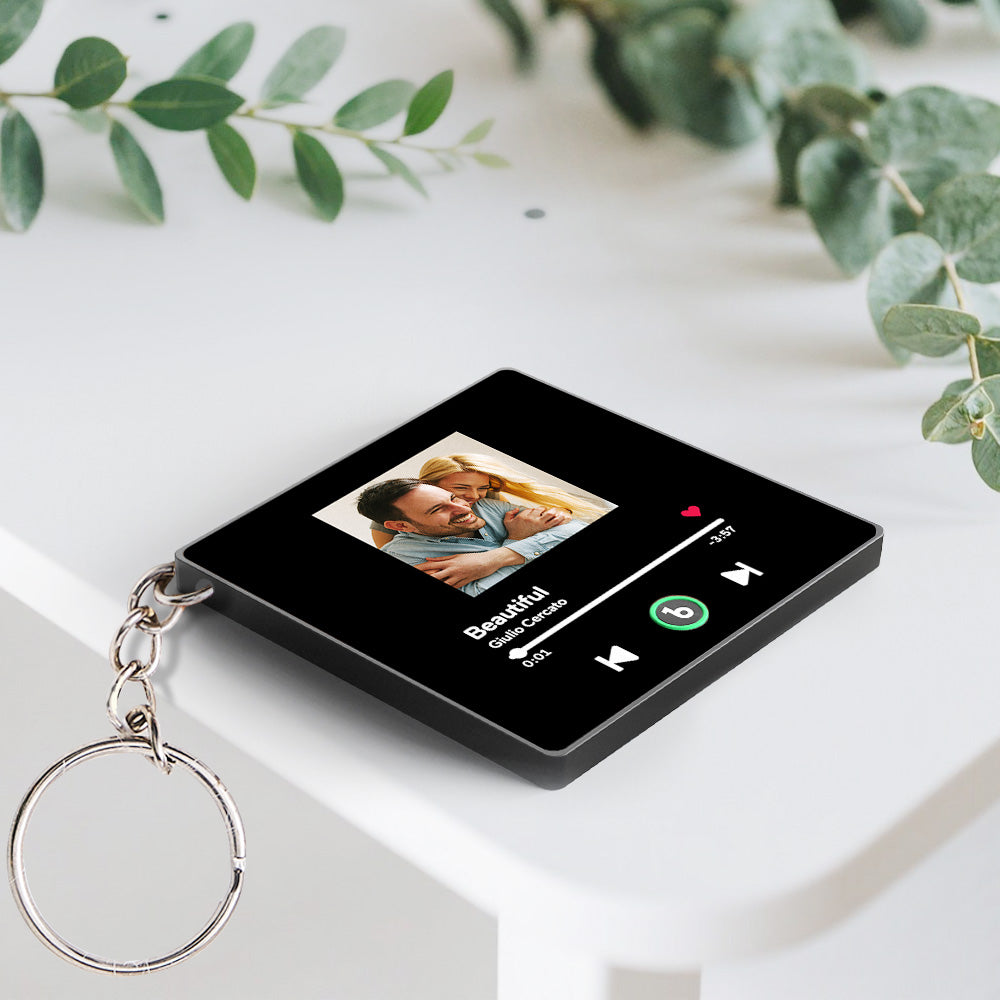 Personalized Photo Music Keychain Music Box Bag Charm That Plays Music Without Cell Phone Anniversary Gifts