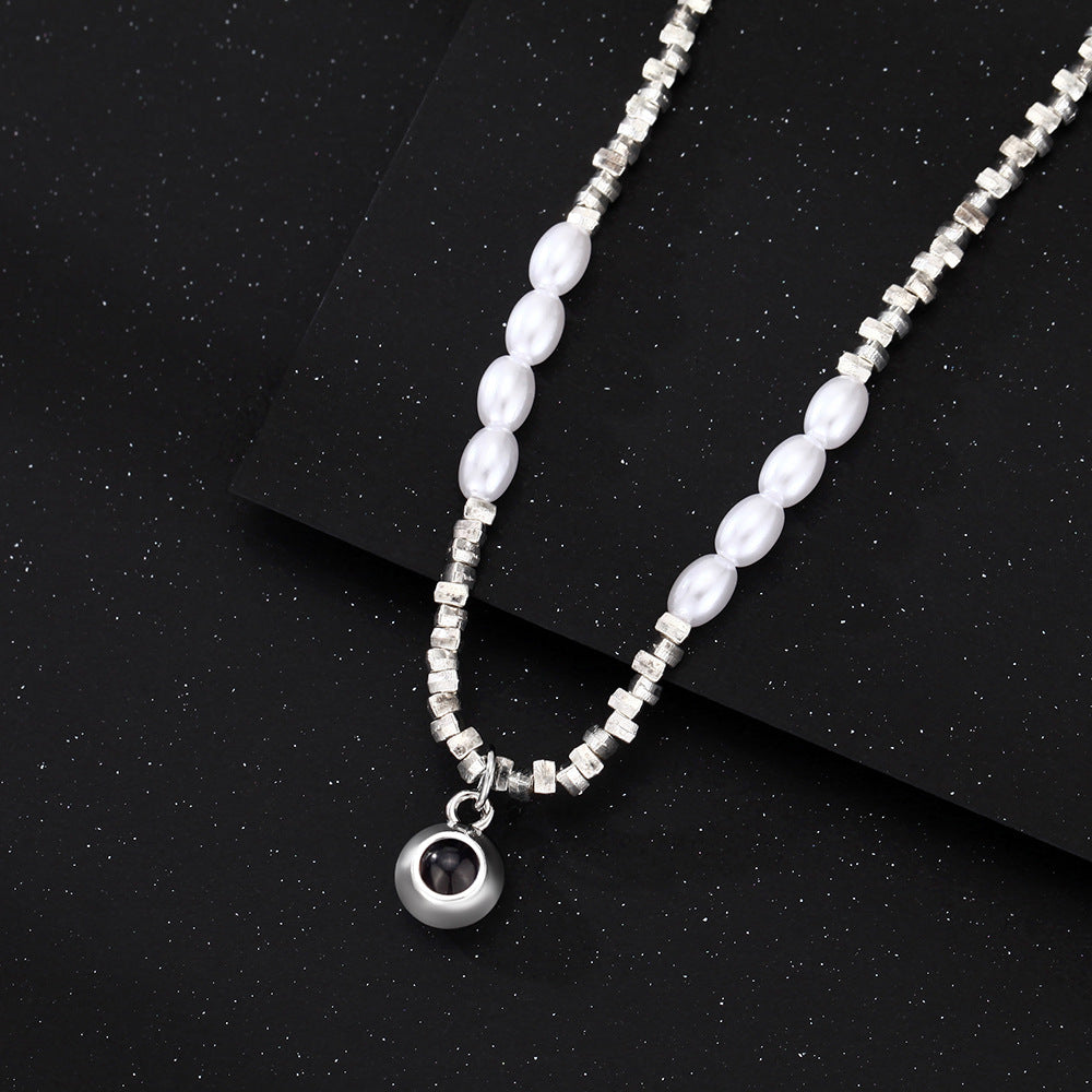 Personalized Photo Necklace Projection Gem Pearl Necklace Anniversary Gifts for Her