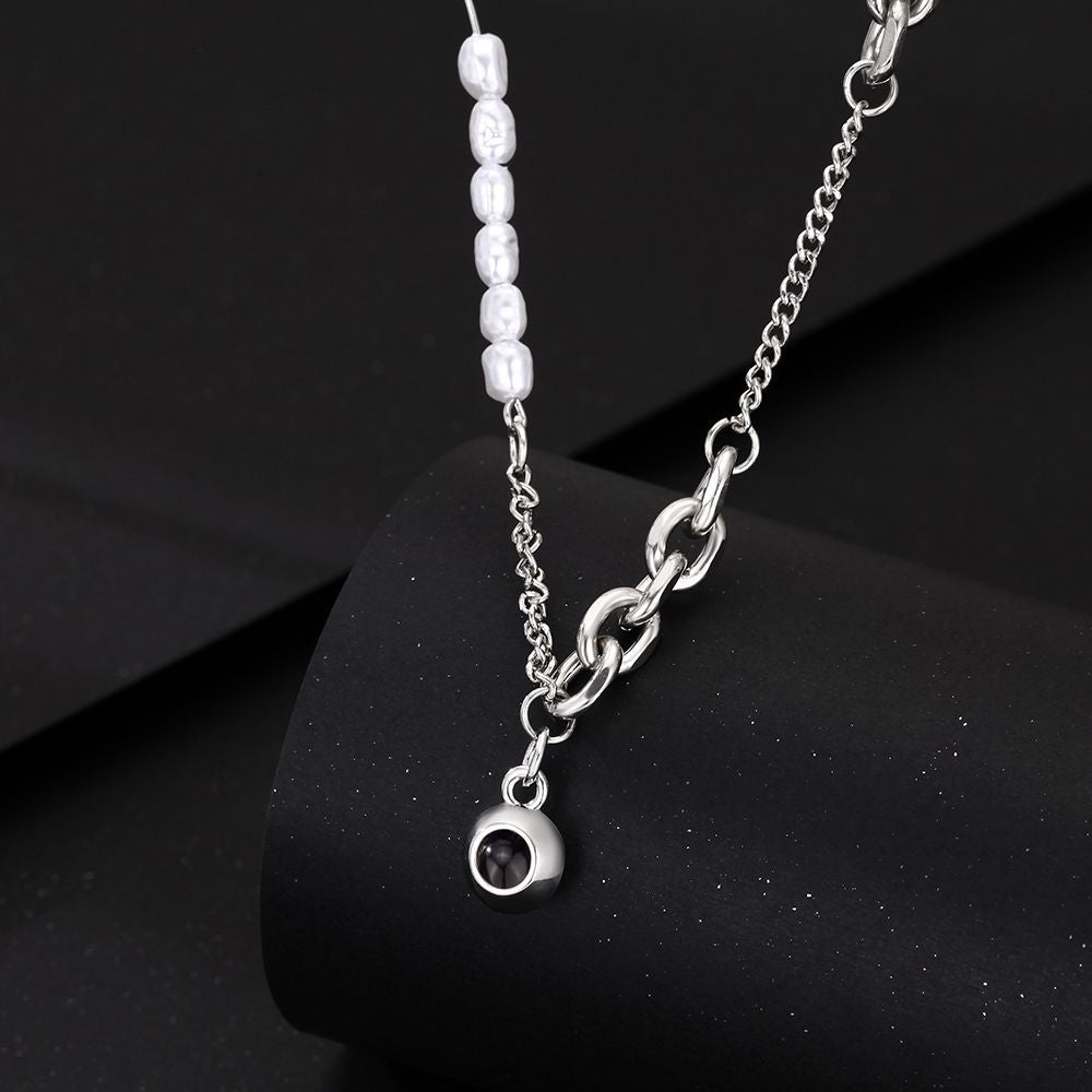 Personalized Photo Necklace Projection Gem Pearl Paper Clip Chain Necklace Anniversary Gifts for Her