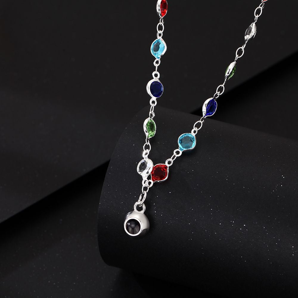 Personalized Colored Crystal Photo Necklace Projection Gem Necklace Anniversary Gifts for Her
