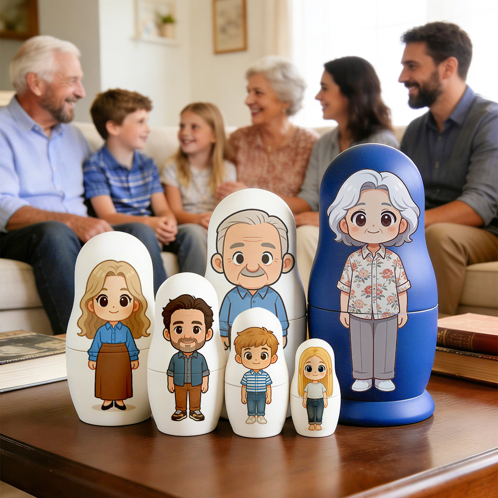 Personalized Portrait Nesting Doll Custom Photo Family Portrait Cartoon Style Gift Photo Gift for Grandma