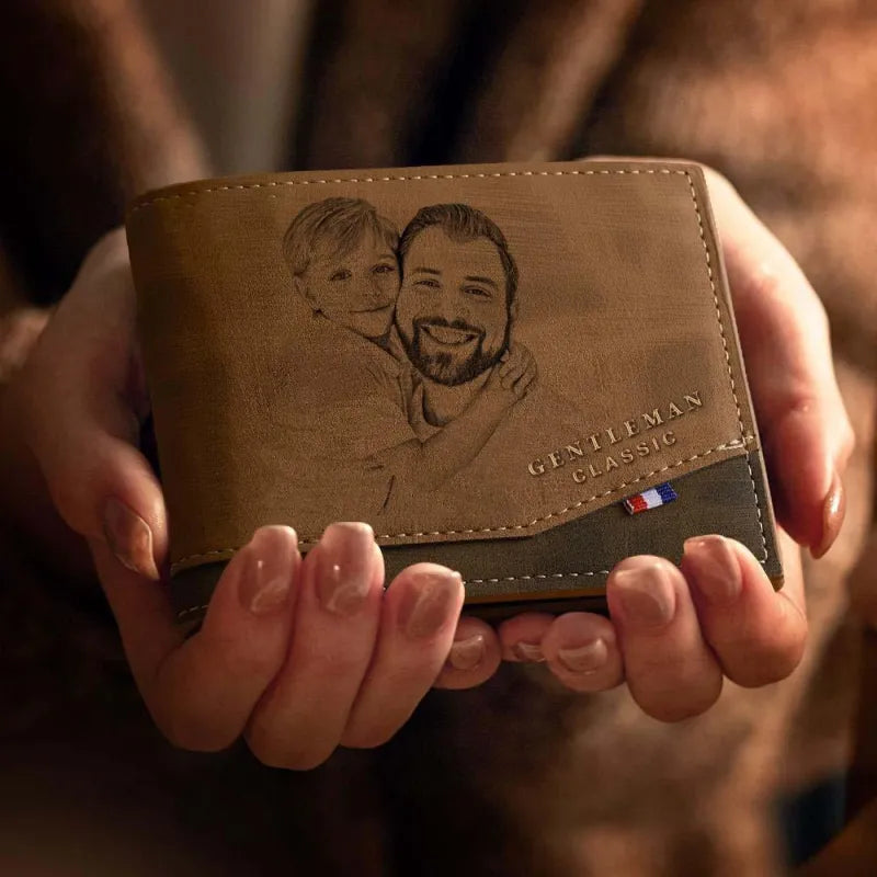 Custom Photo Wallet and Photo Bracelet Set Father's Day Gift for Him