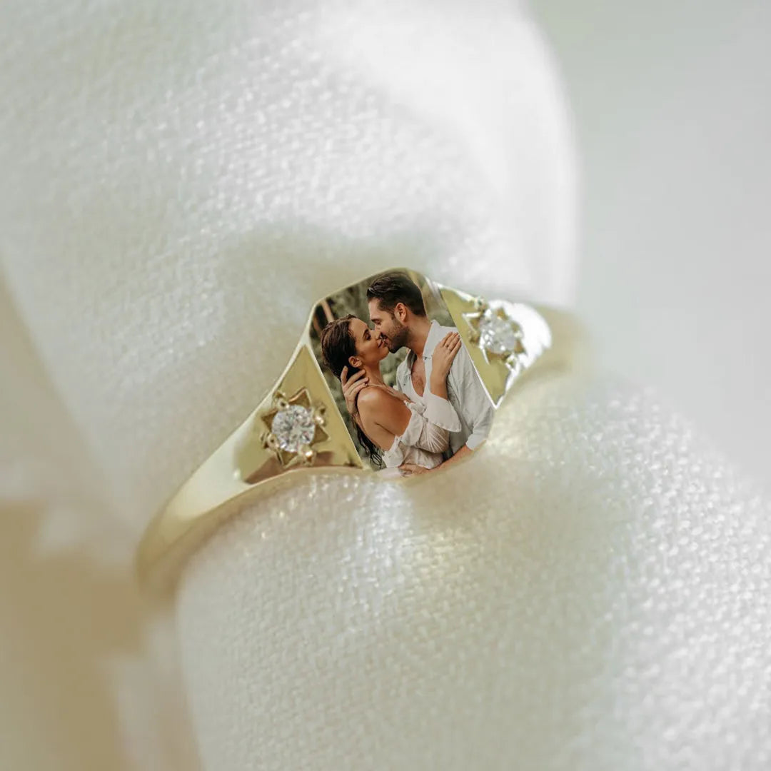 Personalized Birthstone Photo Ring 2 Photo Colors Custom Jewelry Perfect Gift for Her Anniversary Gift Mother's Day Gift