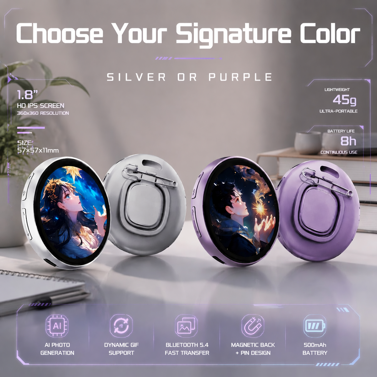 Smart Digital Display Badge with GIF/Photo Sync | Interactive Customizable Pin for Fans & Creators