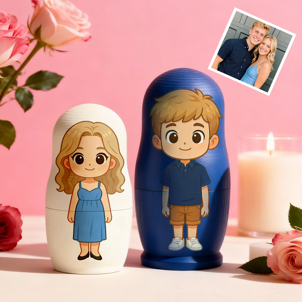 Personalized Portrait Nesting Doll Custom Photo Father's Day Gifts Family Portrait Cartoon Style Gift Photo Anniversary Gifts