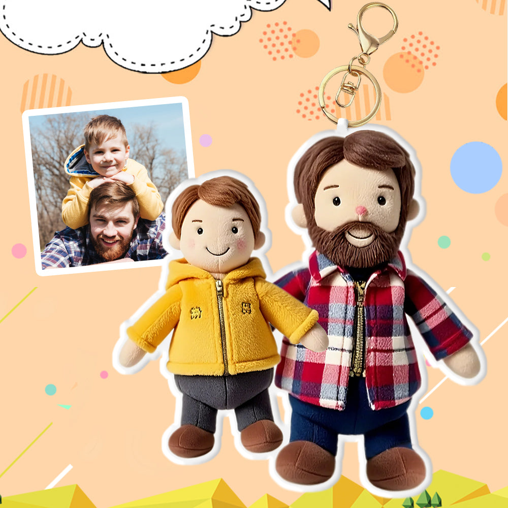 Personalized Photo Plush Doll Keychain Mini Me Plush Keychain Dad and Son