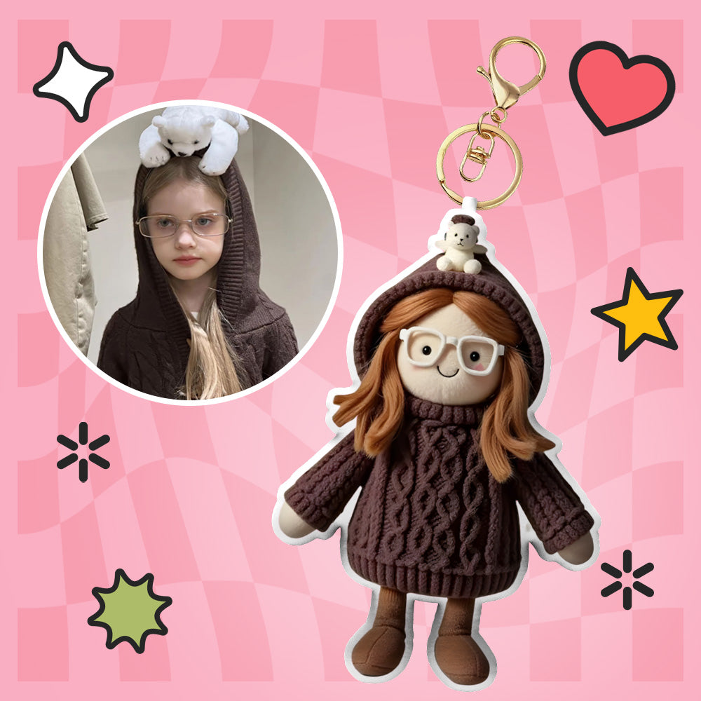 Personalized Photo Plush Doll Keychain Mini Me Plush Keychain Dad and Son