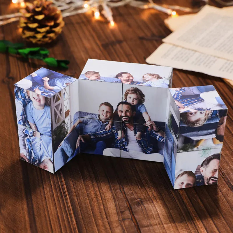 Personalized Multi-Photo Magic Cube Photo Frame Rubic's Cube Gift for Dad