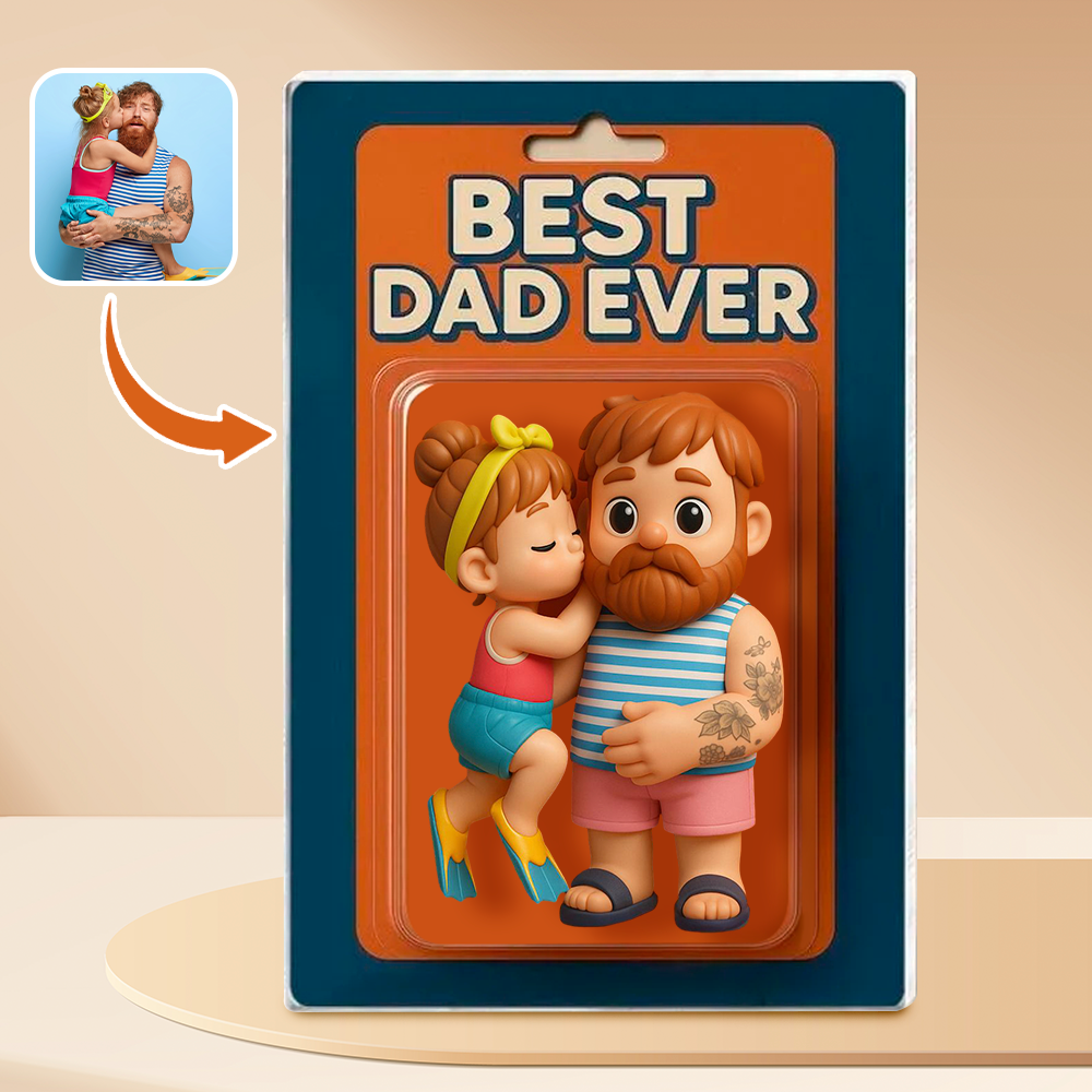 Personalized Father's Day Gift For Dad, Custom Photo Dad And Kids Action Figure Acrylic Block, Best Dad Ever Block Plaque, Gift For Husband