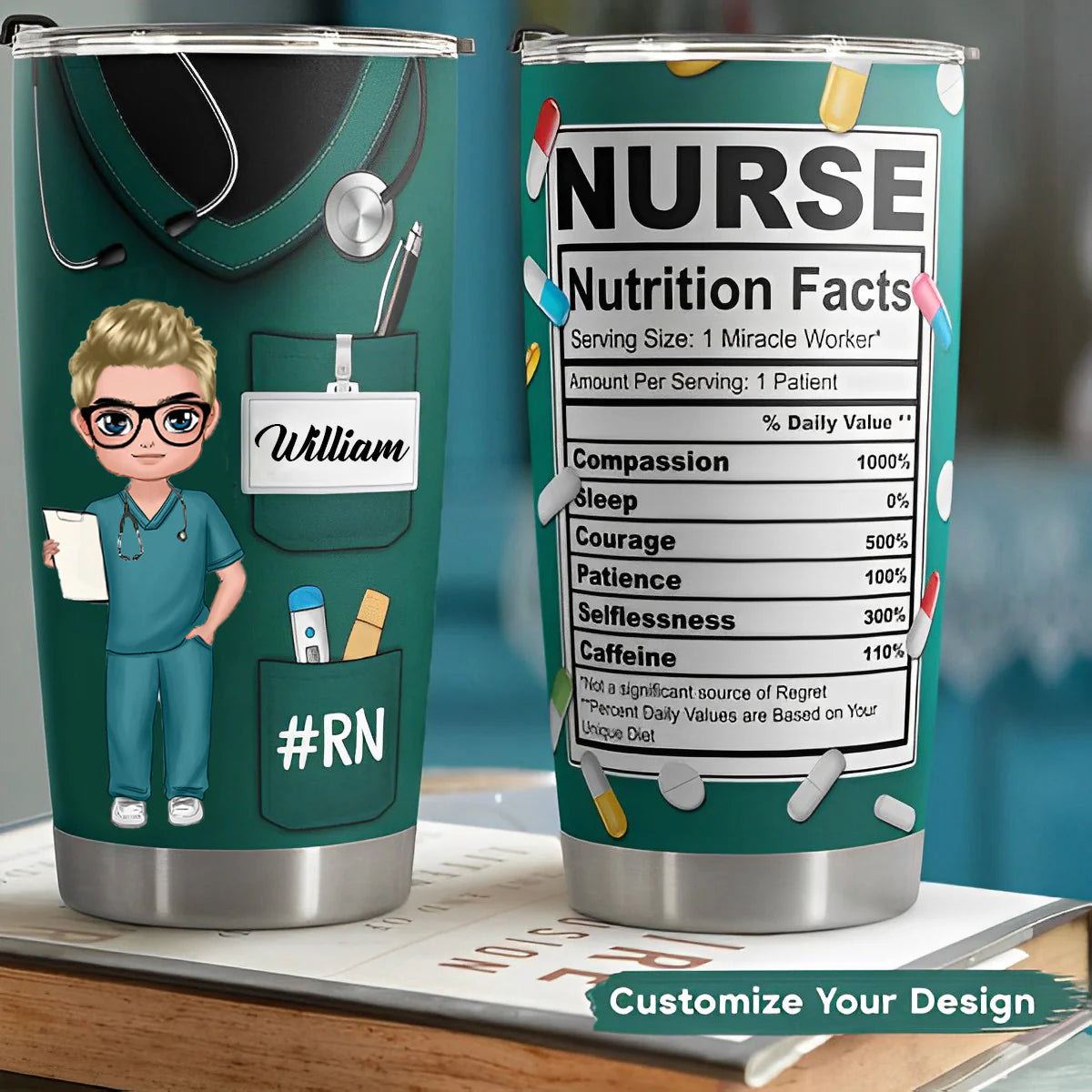 Male Nurse Custom Text and Accessories Tumbler Cup with Straw Medical Gift for Male Nurse