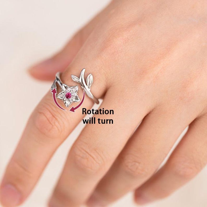 Personalized Birth Flower Fidget Spinner Ring: Anxiety Jewelry, Valentine's Day Gift, Mother's Day Gifts