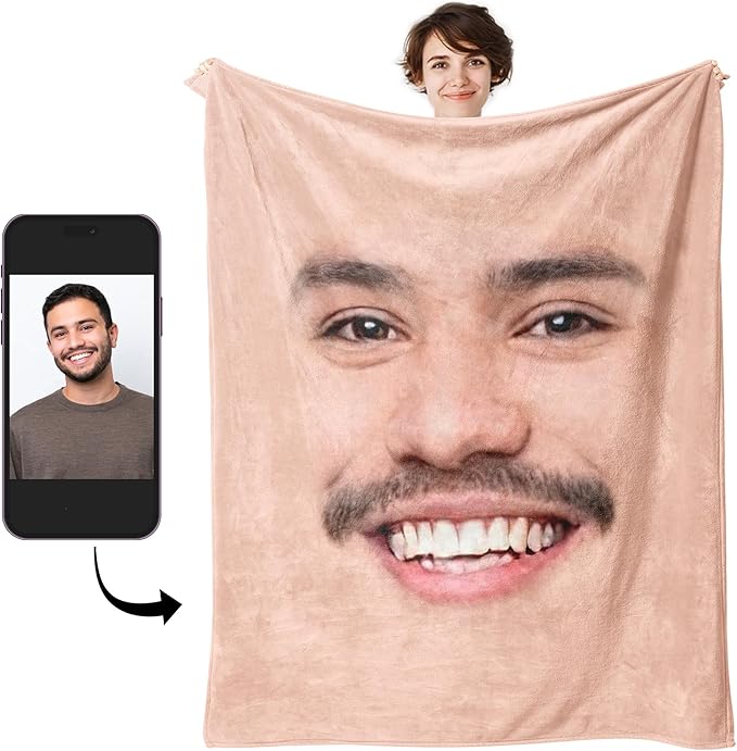 Custom Face Blanket with Photos Personalized Faces Blanket with Picture Funny Face Throw Blankets Gift for Valentine's Day