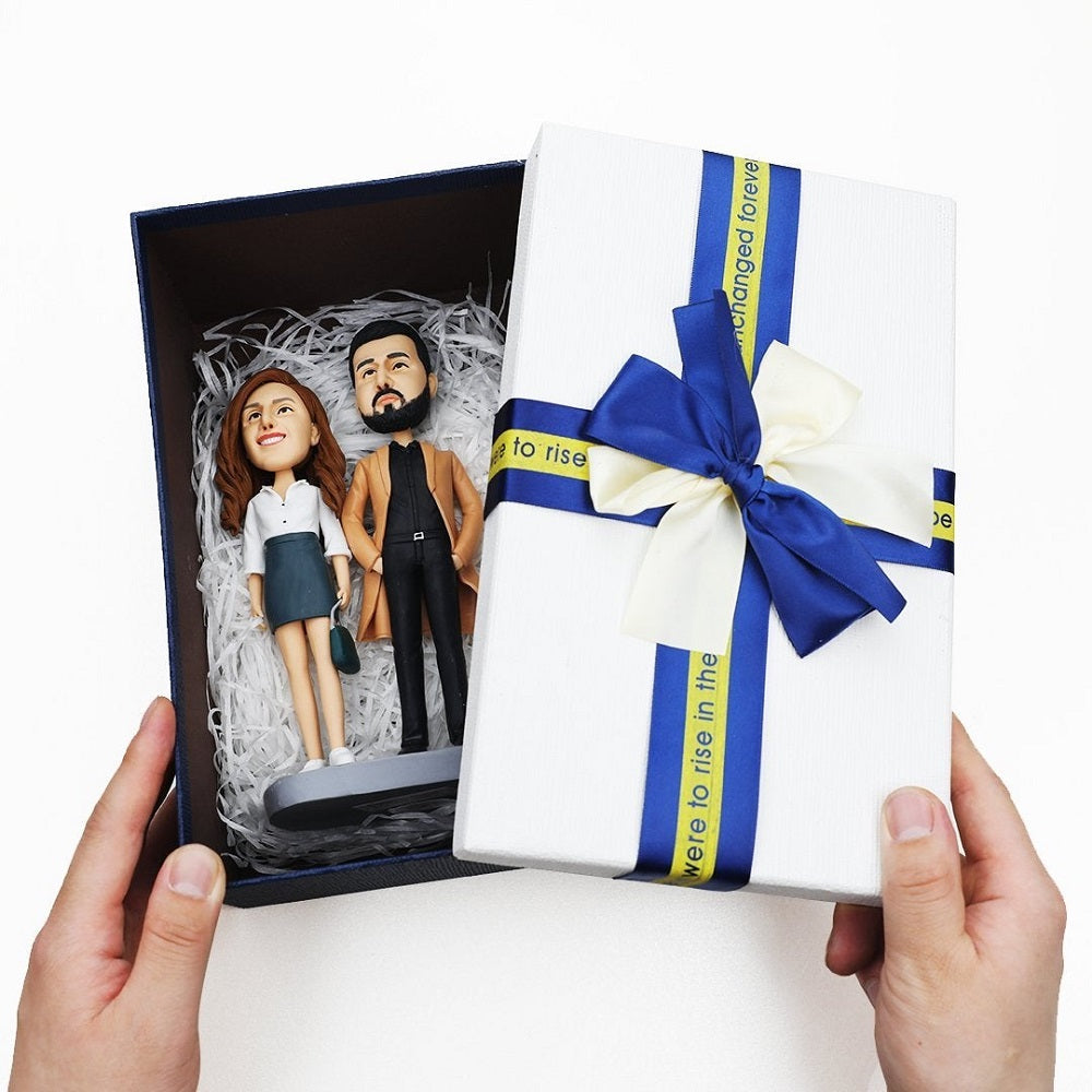 Gay Gift Horizontal Hug Custom Bobblehead with Engraved Text