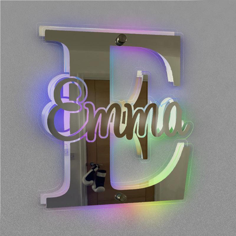 Personalized Name Letter Mirror Light Name Mirror Sign Custom LED illuminated Light-Up Bedroom Sign Gift For Kids