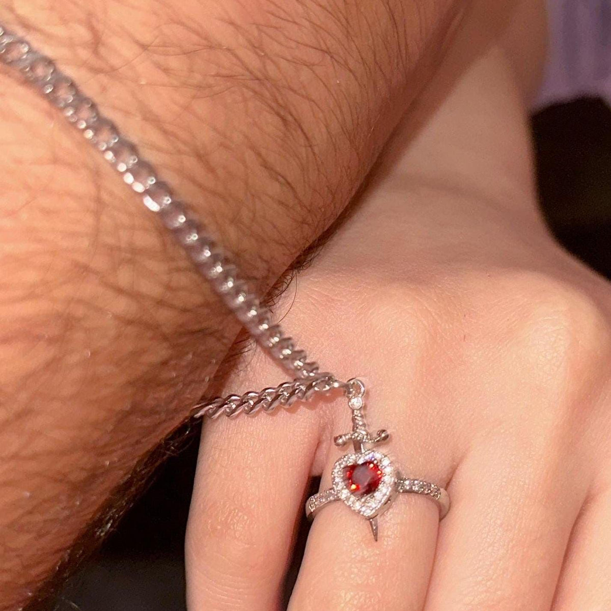 You Are In My Heart Ring and Bracelet Set Heart Sword Ring Bracelet