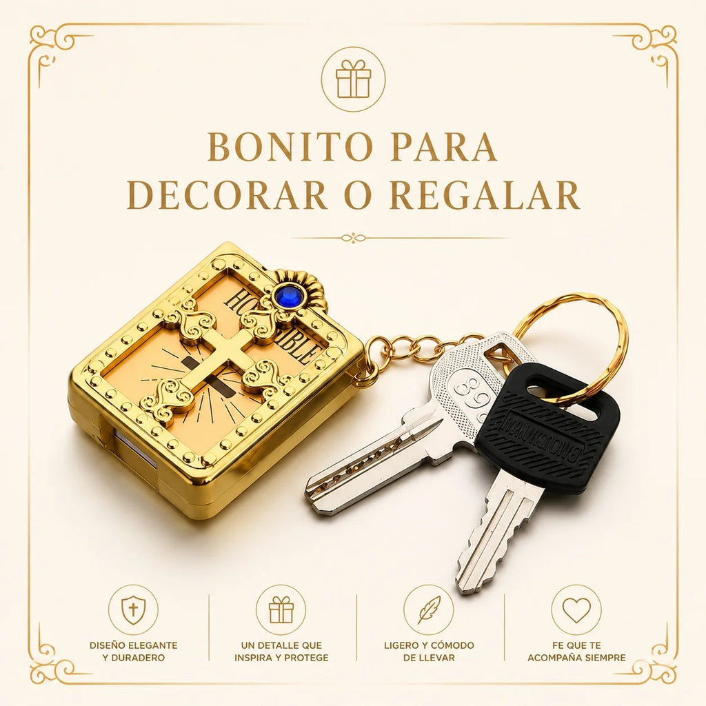 **Mini Bible Keychain – Cross Metal Book Frame with Real Readable Mini Bible, Pocket Scripture Key Ring, Religious Keepsake Gift**