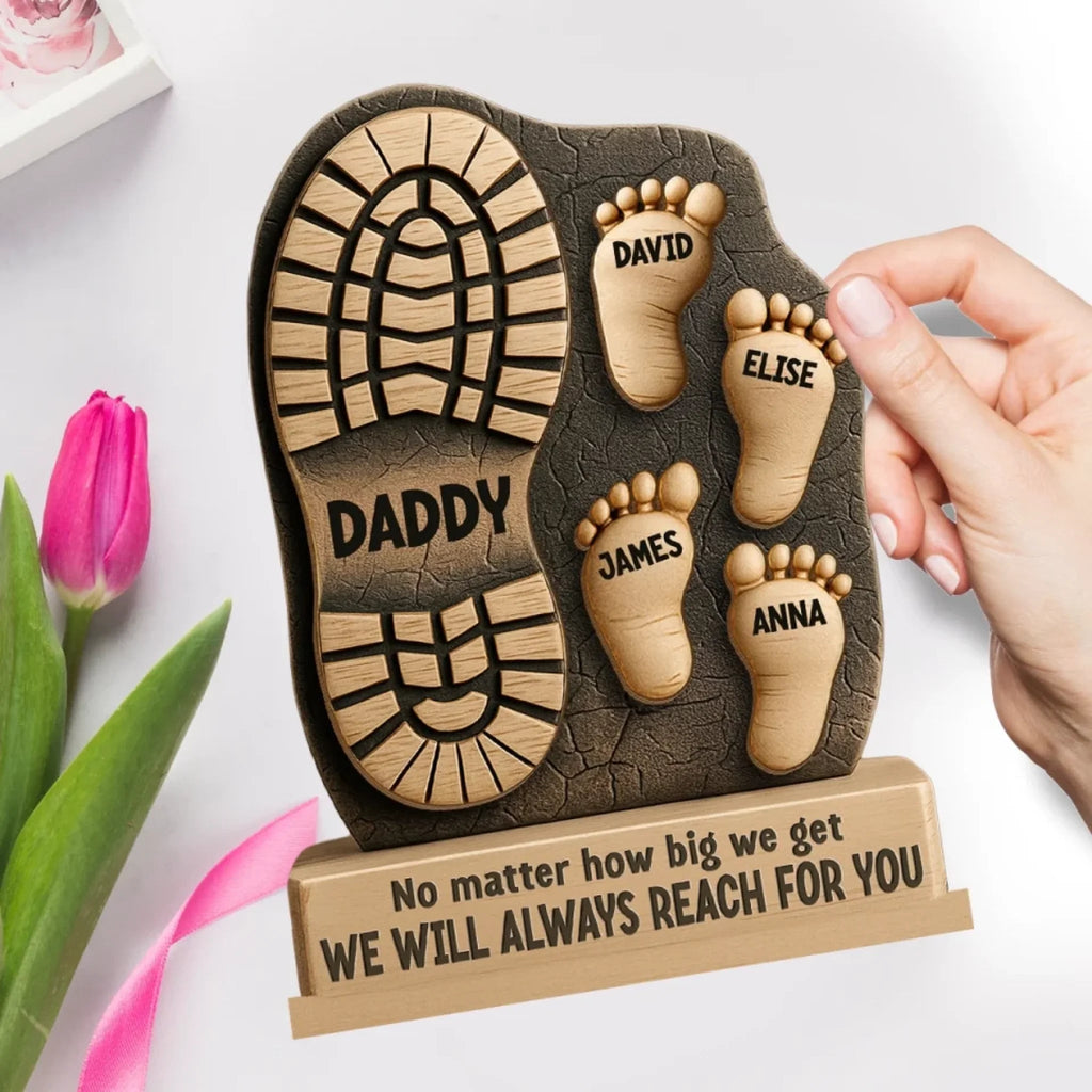 Your Footsteps Led Our Way Family Personalized Custom Shaped 2-Layered Wooden Plaque With Flat Stand Father's Day House Warming Gift For Dad Grandpa