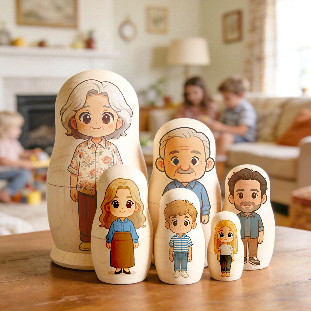 Personalized Portrait Nesting Doll Custom Photo Family Portrait Cartoon Style Gift Photo Gift for Grandma