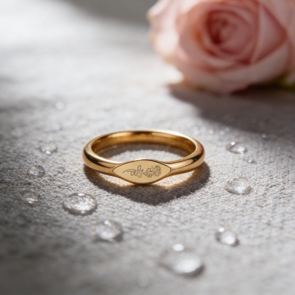 Personalized Birth Flower Ring Dainty Custom Stacking Ring Minimalist Floral Jewelry Gift for Her