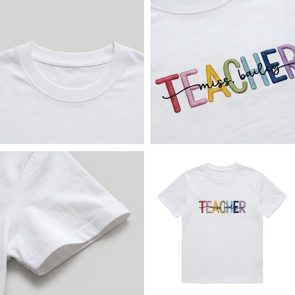 Personalized Multicolor Embroidered Teacher T-Shirt Sweatshirt Hoodiewith Custom Name Back-to-School Gift for Teachers
