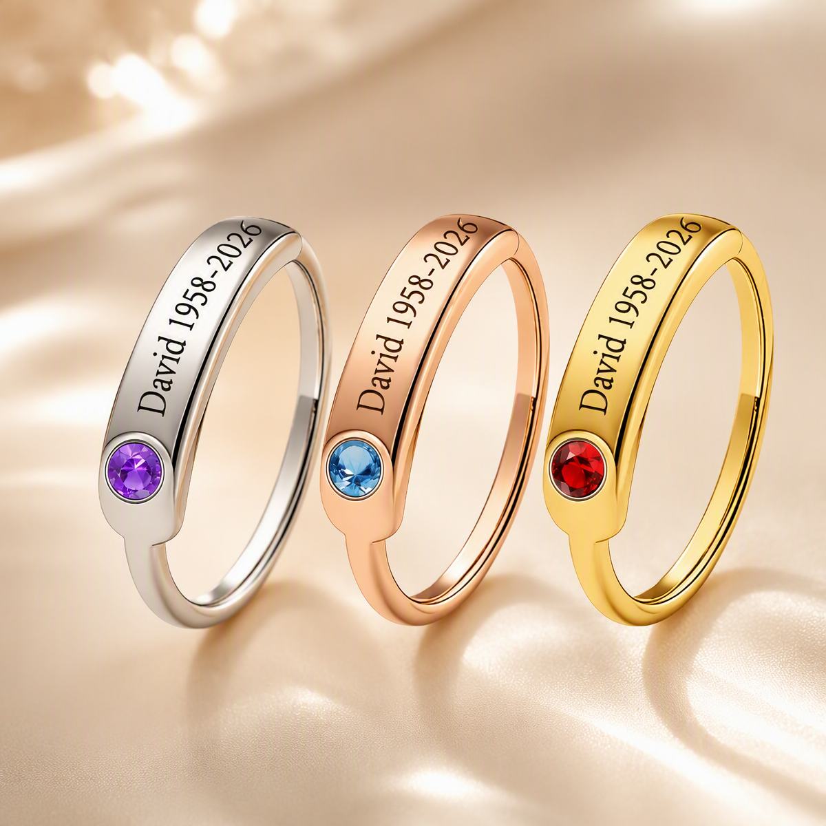 Personalized Birthstone Name Memorial Ring to Remember Someone You Loved
