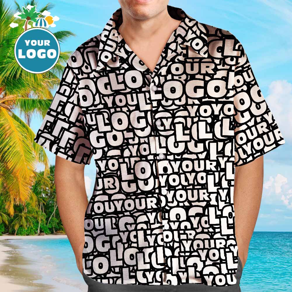 Custom Logo Hawaiian Shirts Muti-Logo Design Aloha Beach Shirt For Men