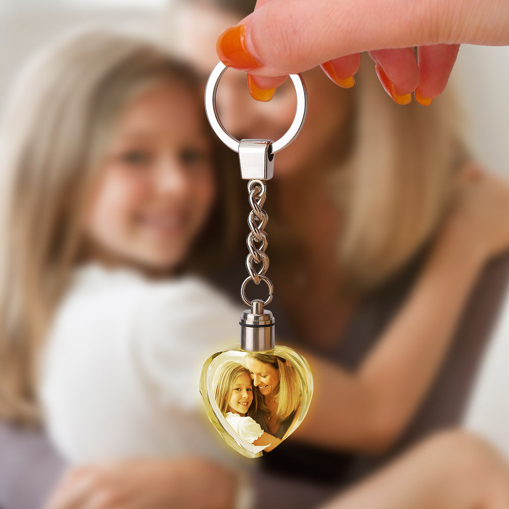 Custom Photo Crystal Keychain Heart-shaped Keychain Gift for Mother