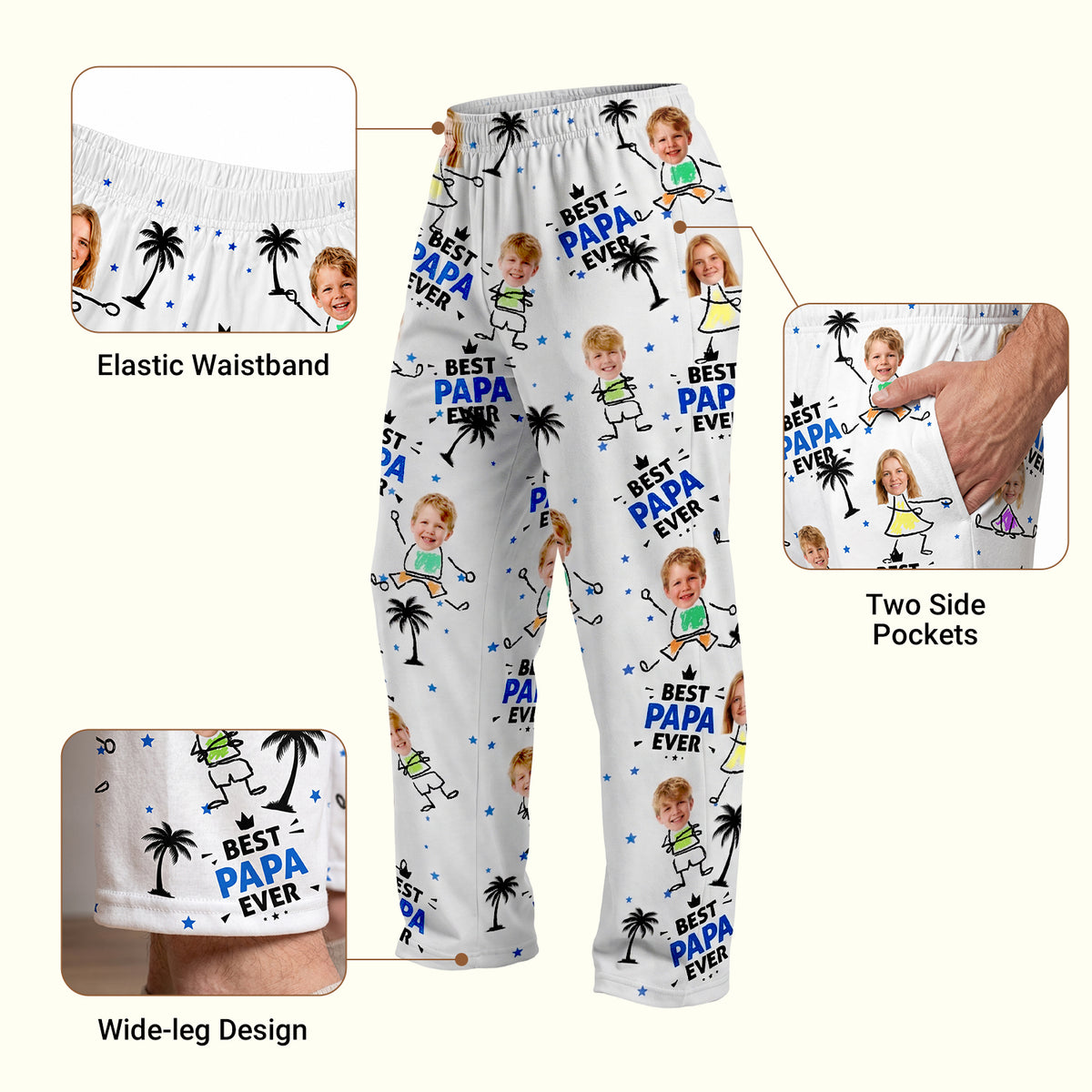 Personalized Photo Lounge Pants for Dad – Best Dad Ever Father's Day Gift for Husband, Grandpa & Dad