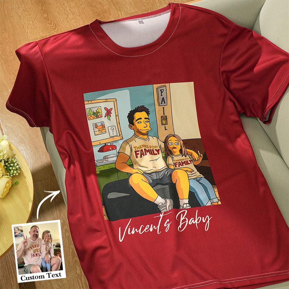 Custom Cartoon Style Photo T-Shirt Personalized Anime Portrait Tshirt with Custom Text Gift for Family