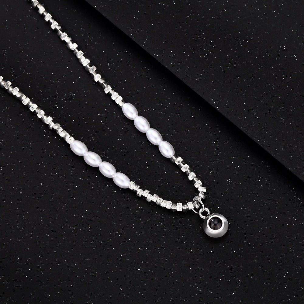 Personalized Photo Necklace Projection Gem Pearl Necklace Anniversary Gifts for Her