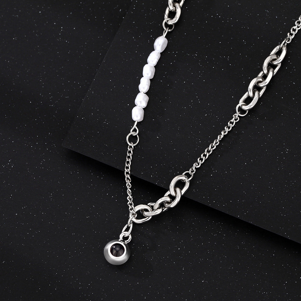 Personalized Photo Necklace Projection Gem Pearl Paper Clip Chain Necklace Anniversary Gifts for Her