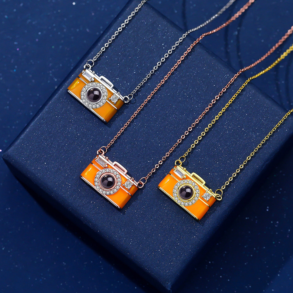Personalized Photo Necklace Cartoon Style Projection Gem Camera Necklace Anniversary Gifts for Her
